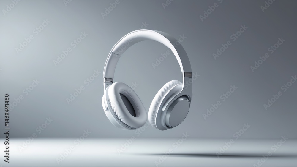 Cordless headphones displayed on a gray surface Cordless headphones displayed on a gray surface