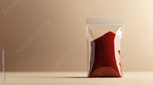 Fototapeta Naklejka Na Ścianę i Meble -  Vibrant red spice powder in a transparent plastic packet