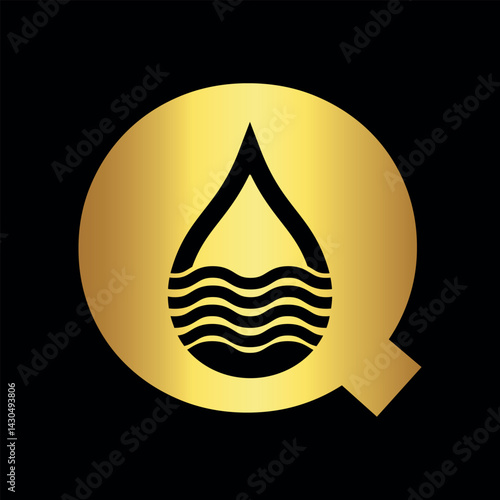 Water Logo combine with letter Q vector template
