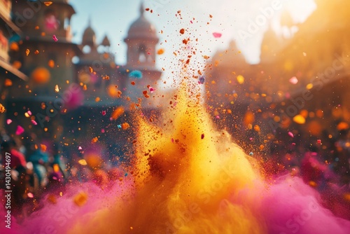 Colorful powder explosion during a festival