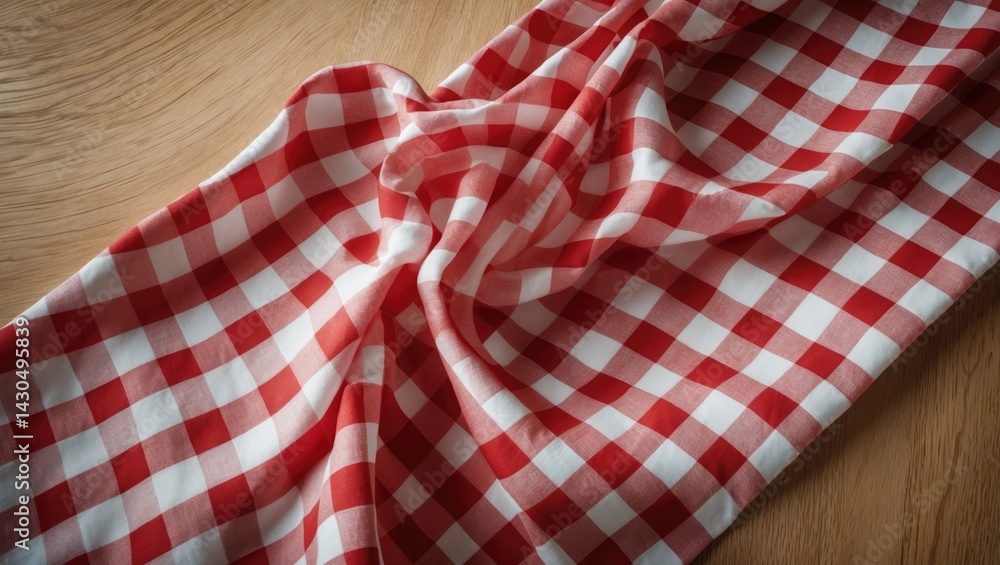 Obraz premium Checkered tablecloth with red pattern on top view, space for text