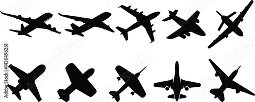 "Diverse Airplane Silhouette Vector Collection - Black and White Aviation Icons"