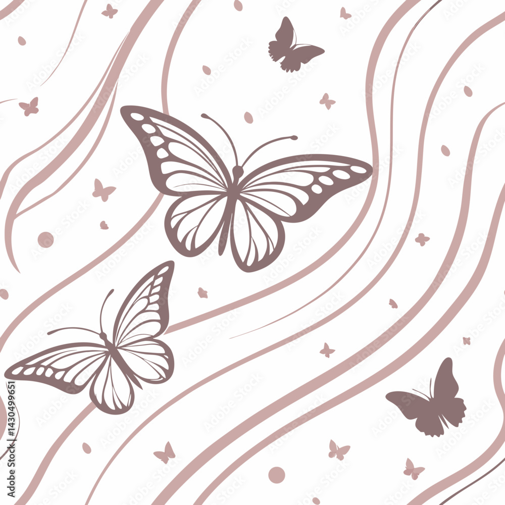 Fototapeta premium seamless butterfly vector pattern with elegant waves in soft tones