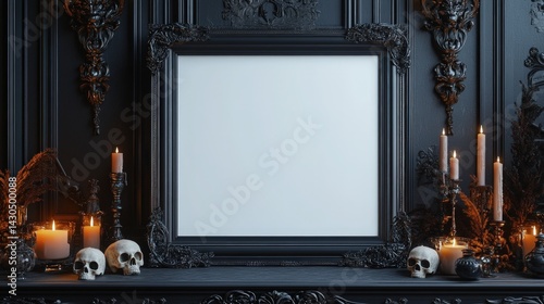 Fototapeta Naklejka Na Ścianę i Meble -  Empty framed canvas in dark gothic interior