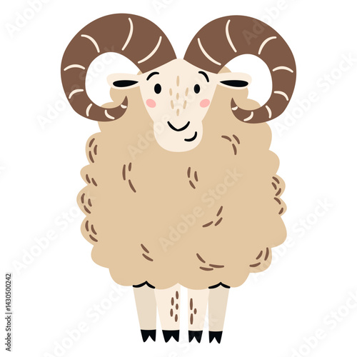Flat vector illustration in a simple children's style. Cute sheep on white background. Farm animals . Vector illustration
