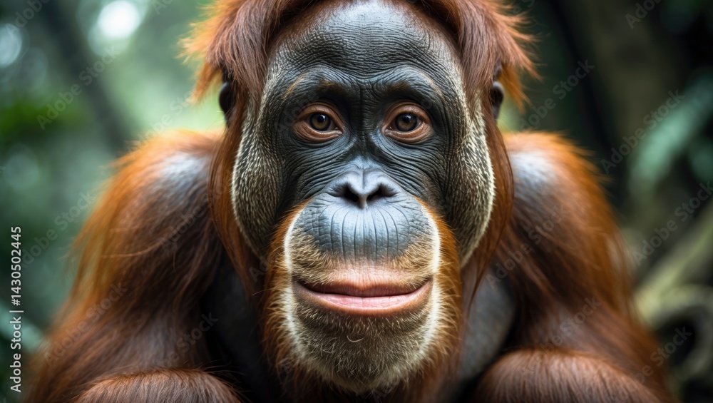 Cute Orangutan Face with a Happy Smile in Nature Cute Orangutan Face with a Happy Smile in Nature