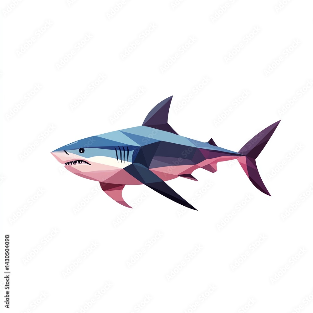 Obraz premium Ocean Predator A Stunning Polygonal Shark Design, Graceful Movement and Sharp Details. White Background.