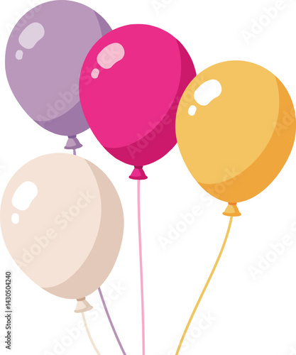 Colorful balloons in pink purple yellow and cream floating party decoration vector illustration 