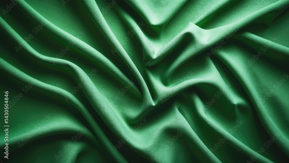 Obraz premium Green abstract pattern featuring wavy soft fabric folds as background with elegant design space for web banner