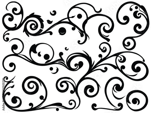 Decorative Swirl and Spiral Vector Elements – Stylish Ornaments for Logos, Tattoos, and Invitations silhouette on white background