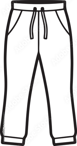 brown sweatpants for sports line art, black outline, vector and illustration, coloring book page line art drawing
