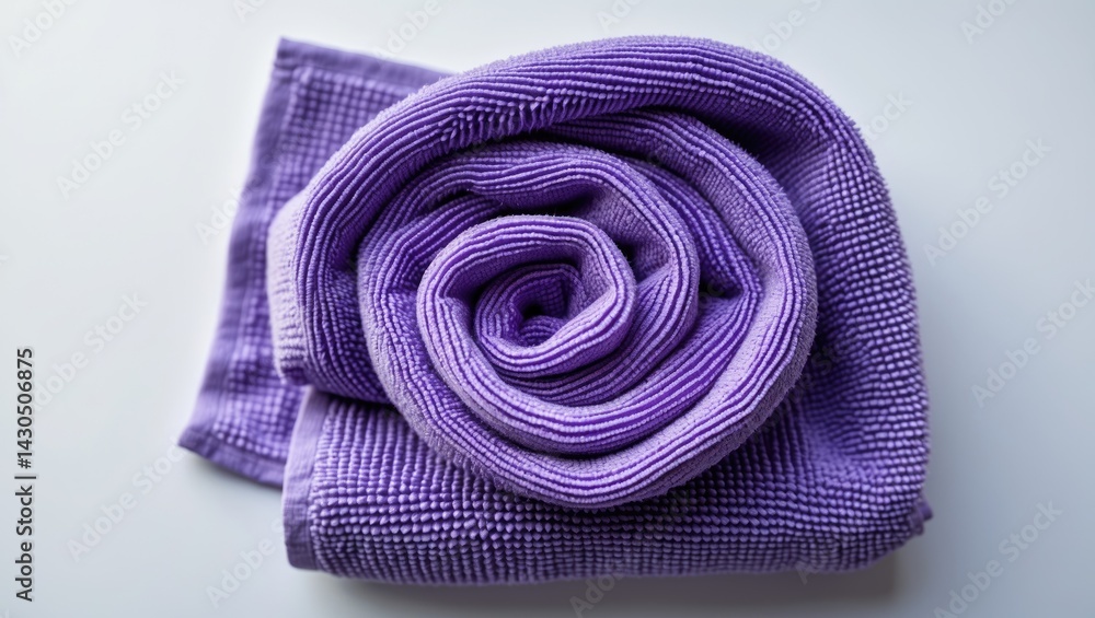 Purple microfiber towel folded on background, top view Purple microfiber towel folded on background, top view