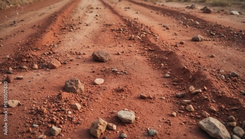 Fototapeta Naklejka Na Ścianę i Meble -  Red Dust Road with Textured Soil Background