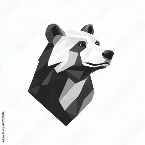 Geometric Bear Head in Monochromatic Hues, a Striking Low-Poly Animal Portrait