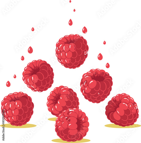 Ripe red raspberries with water drops illustration fresh fruit design vector art 