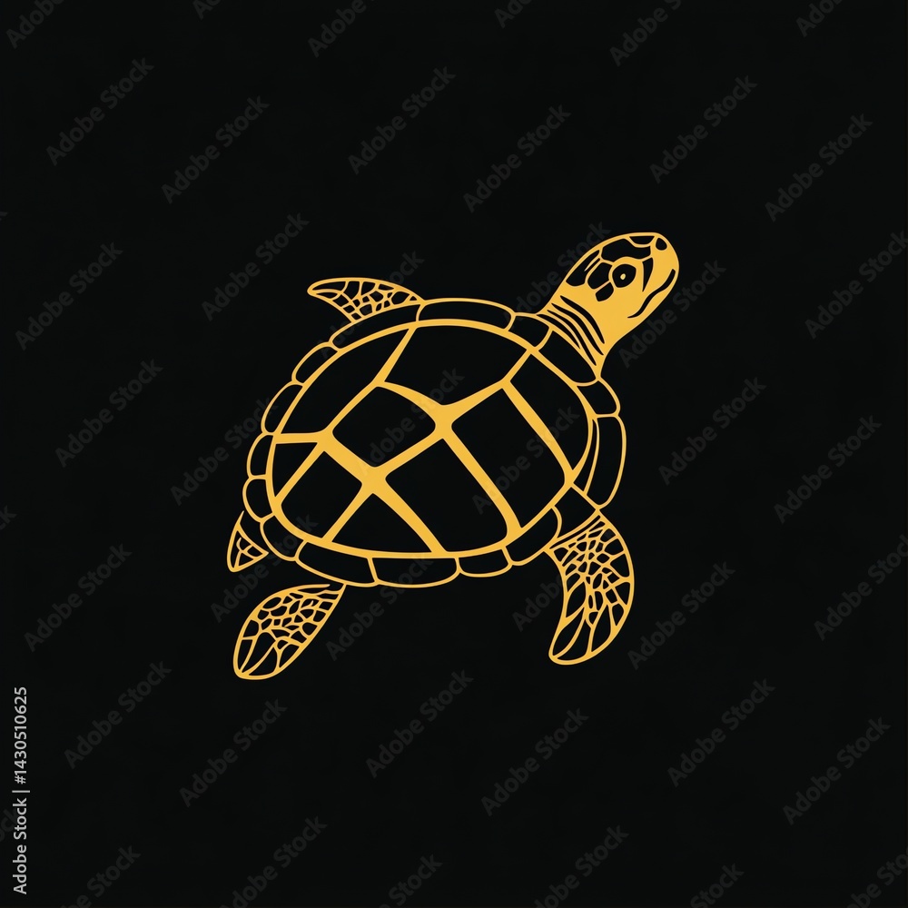 Fototapeta premium Elegant Golden Turtle Vector Logo Design, a Minimalist Illustration on Dark Background