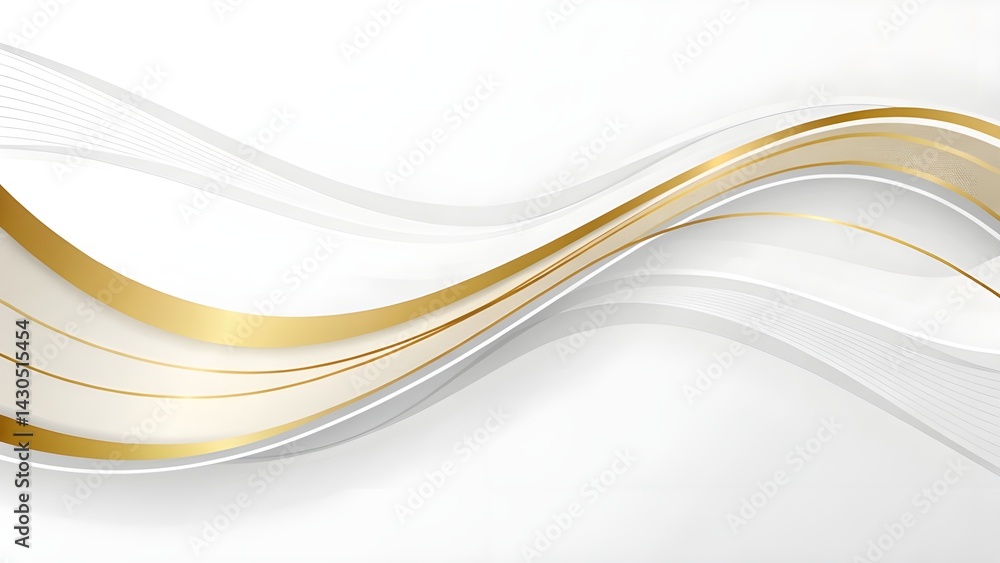 Obraz premium an elegant white background with overlapping shades and flowing golden lines.