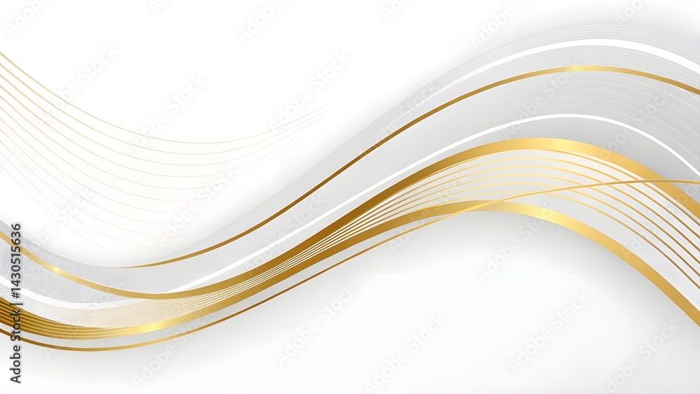 Obraz premium an elegant white background with overlapping shades and flowing golden lines.