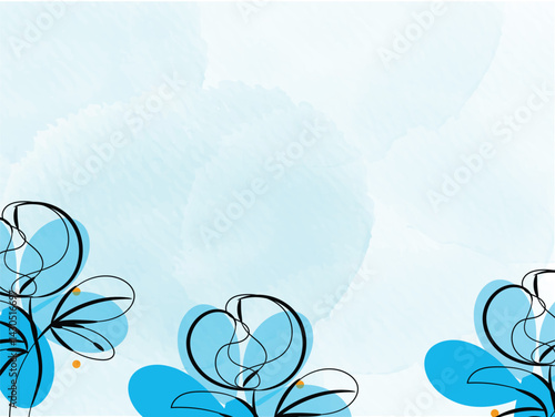 Abstract Blue Watercolor Background with Floral Design