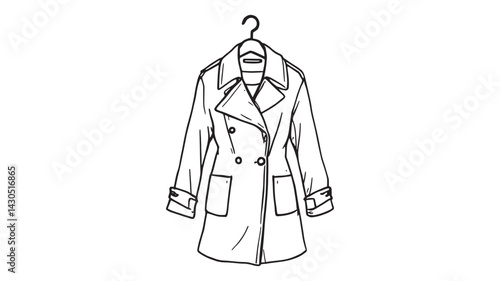 Trenchcoat Line Art Illustration Capturing Modern Fashion with Simplicity
