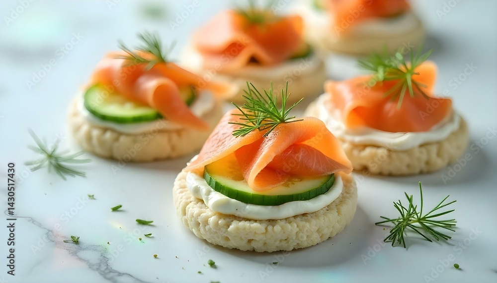 Rice cakes with cream cheese, salmon and cucumber top view isolated on white background Rice cakes with cream cheese, salmon and cucumber top view isolated on white background