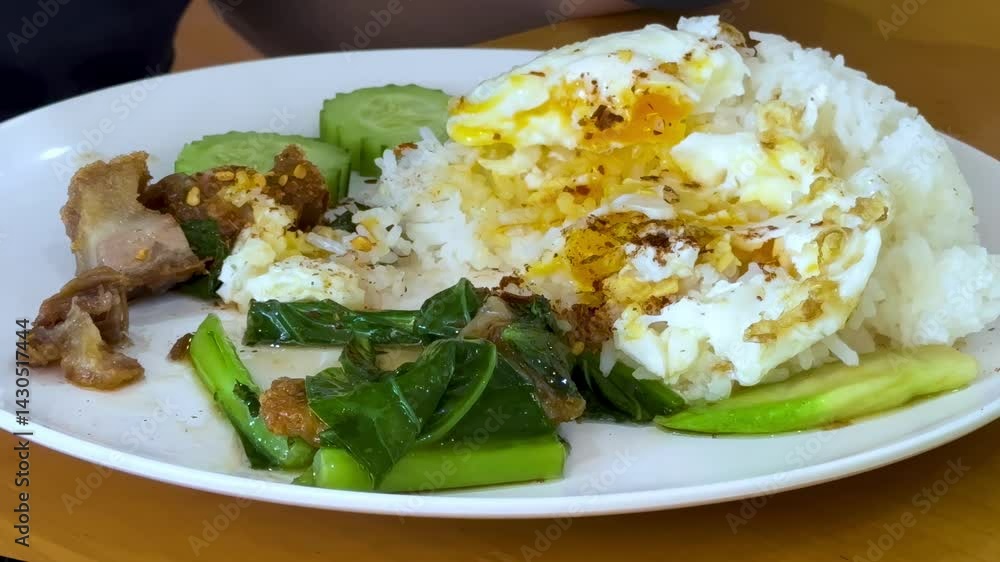 Savoring a Thai Meal with Crispy Pork and Rice Savoring a Thai Meal with Crispy Pork and Rice