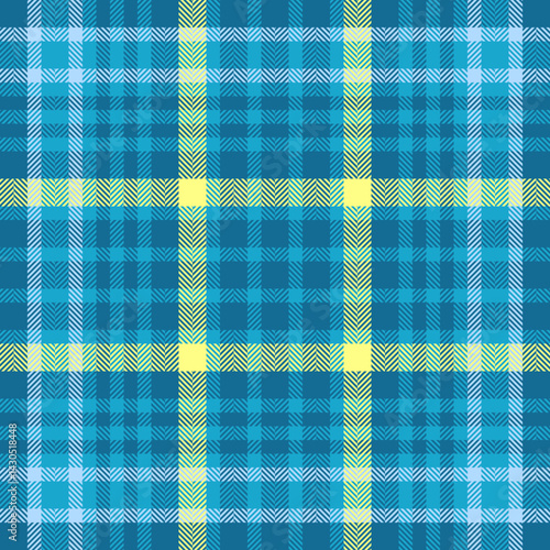 Vibrant teal, yellow, and light blue plaid pattern.  Perfect for textile design, website backgrounds, or fashion projects.  This cheerful, summery texture evokes feelings of freshness and optimism.