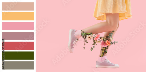 Woman with flowers in socks...