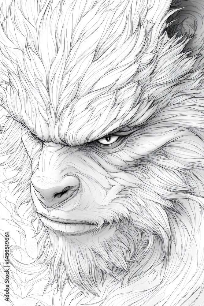 Obraz premium A detailed pencil sketch of a large furry creature face