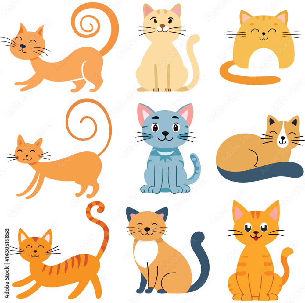 Cute Pair of Happy Cartoon Cats Cute Pair of Happy Cartoon Cats