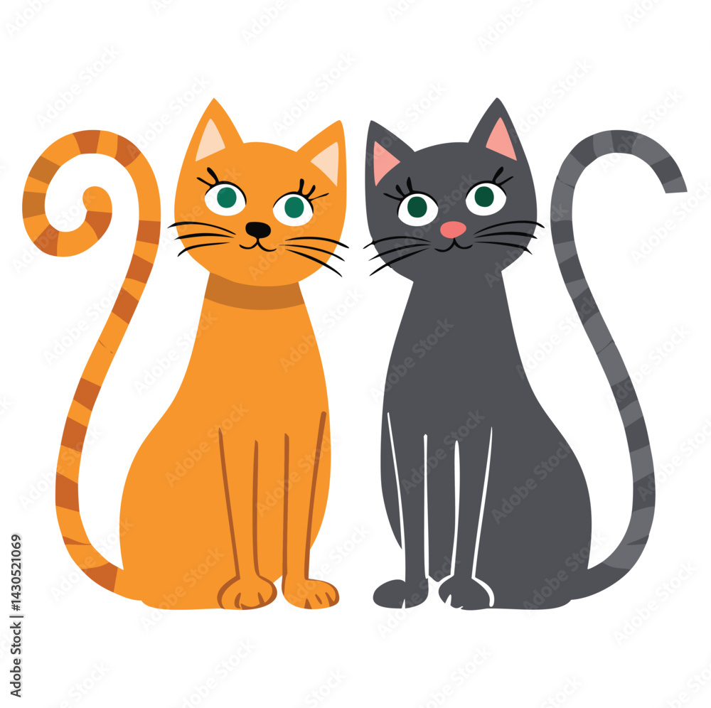 Fototapeta premium Cute Cartoon Cat with Stripes and Smile