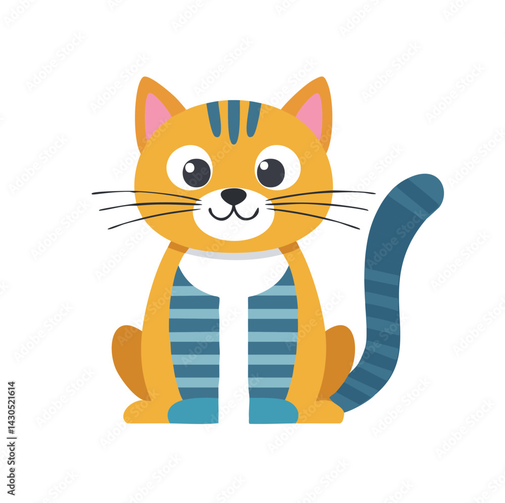 Fototapeta premium Cute Cartoon Cat with Stripes and Smile