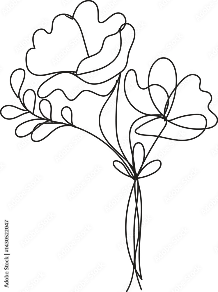 Fototapeta premium Simple Line Drawing of a Floral Bouquet Minimalist Botanical Illustration