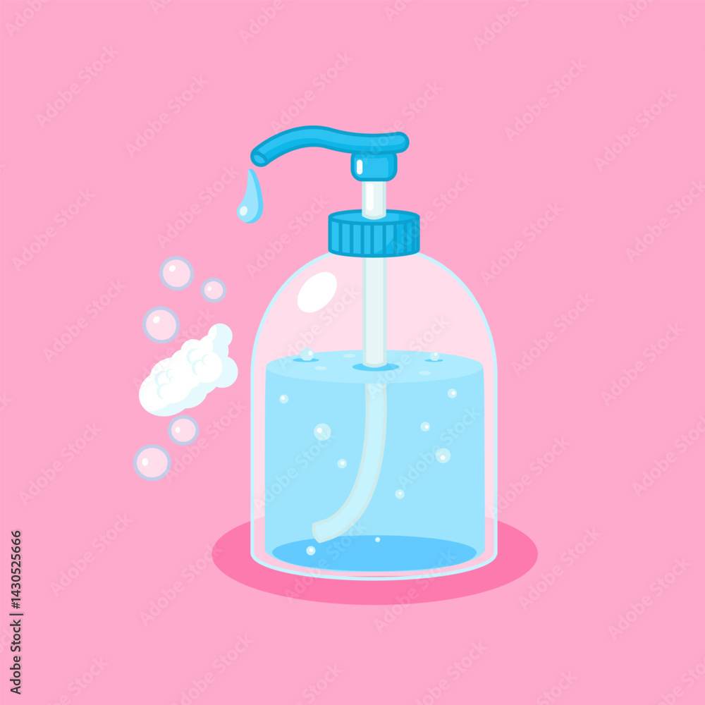 Hand Soap Dispenser with Soap Bubbles Cartoon Design Vector Illustration Hand Soap Dispenser with Soap Bubbles Cartoon Design Vector Illustration