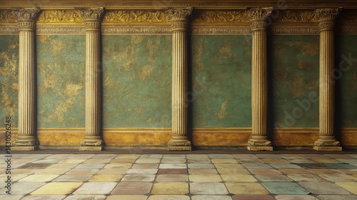 3D Wallpaper. Antique Gold Column Illustration for Indoor Interior Design