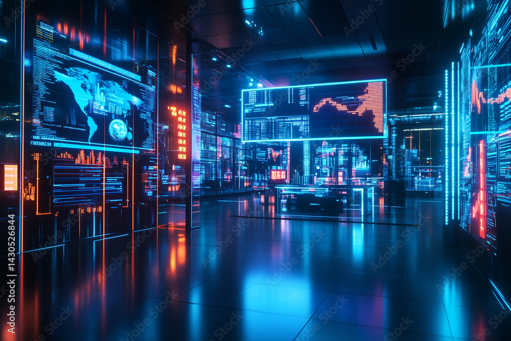 Futuristic trading hub highlights digital interactions and advanced technology for global markets Futuristic trading hub highlights digital interactions and advanced technology for global markets