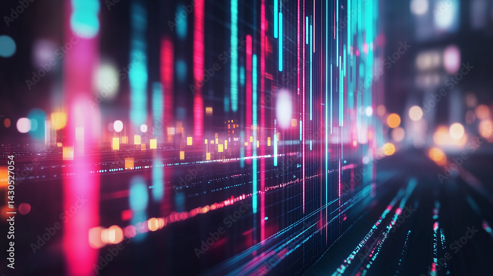 Glowing lines create an abstract representation of digital connectivity in a vibrant urban landscape at night Glowing lines create an abstract representation of digital connectivity in a vibrant urban landscape at night