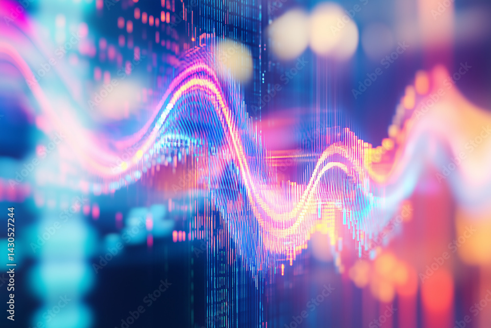 Fototapeta premium Vibrant financial algorithms code visualizing data trends through ethereal waves of color and intricate patterns