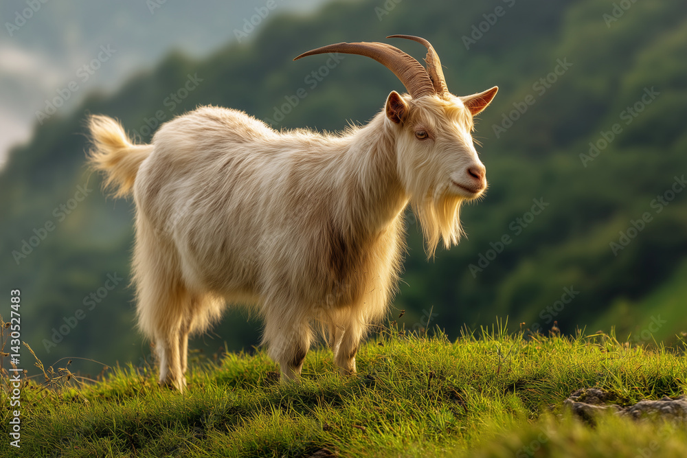 Fototapeta premium Goat Standing on Green Hills