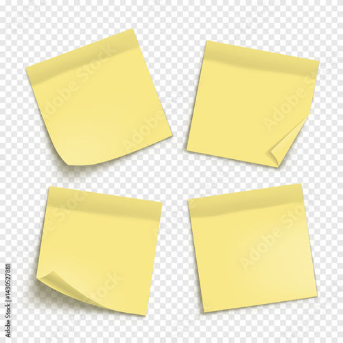 Vector yellow note paper isolated on transparent background. Realistic sticky note. Mockup of note paper for design.