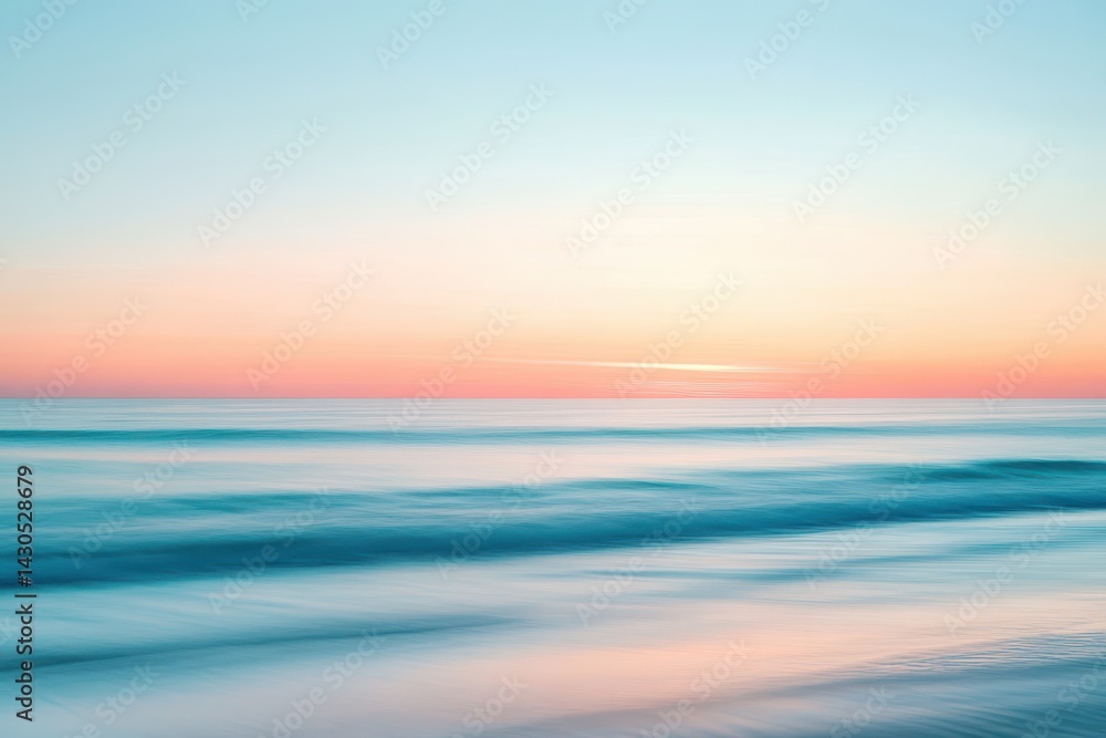 Obraz premium Abstract Ocean And Sky Background. Artistic Sunrise with Calm Blue Blurred Horizon