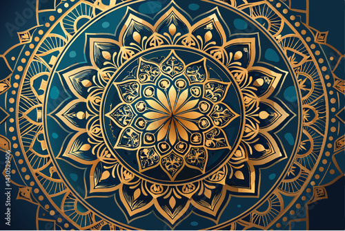 This ornamental round pattern showcases an antique style with seamless geometric art, reminiscent of traditional Arabic tile decoration found in old mosques