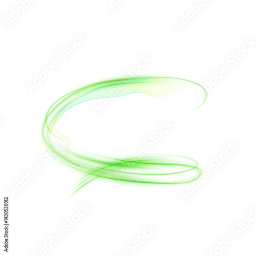 Abstract green swirl with luminous strokes and airy flow on a clean background. Ideal for nature-inspired motion design, futuristic energy, or minimalist visual compositions