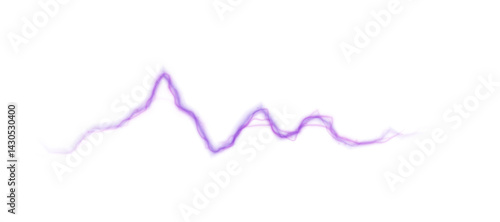 Purple lightning line with glowing pulse and discharge. Abstract vector with energy of impact, magic, and electric force on white background.