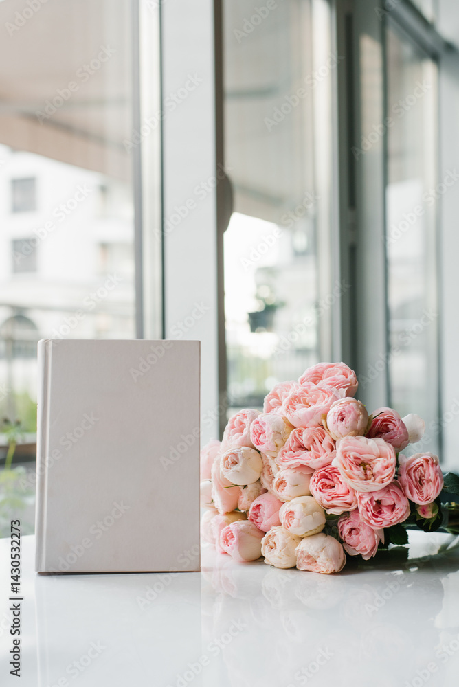 Book And Pink Peony Bouquet