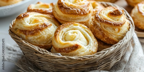 Flaky, buttery puff pastry twists arranged in a basket, perfect for a party platter or afternoon tea