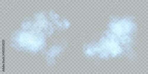 Realistic light blue smoke cloud with soft density and transparent edges on isolated background. 