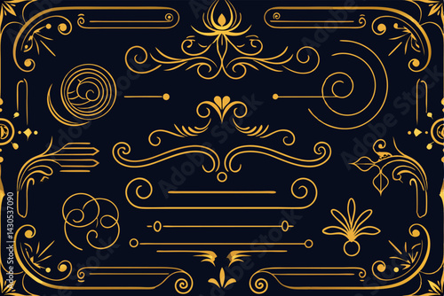 This ornate vintage design features a seamless floral pattern with gold swirls and victorian style decoration, forming an elegant frame and background with a classic texture