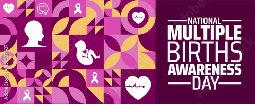 National Multiple Births Awareness Day Geometric shape pattern background banner or poster design template. observed every year in May. Holiday concept. Use to any Template, card, poster, placard.