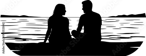 vector set couple sitting, love, Couple Sitting Floor Beach Silhouette Vector
